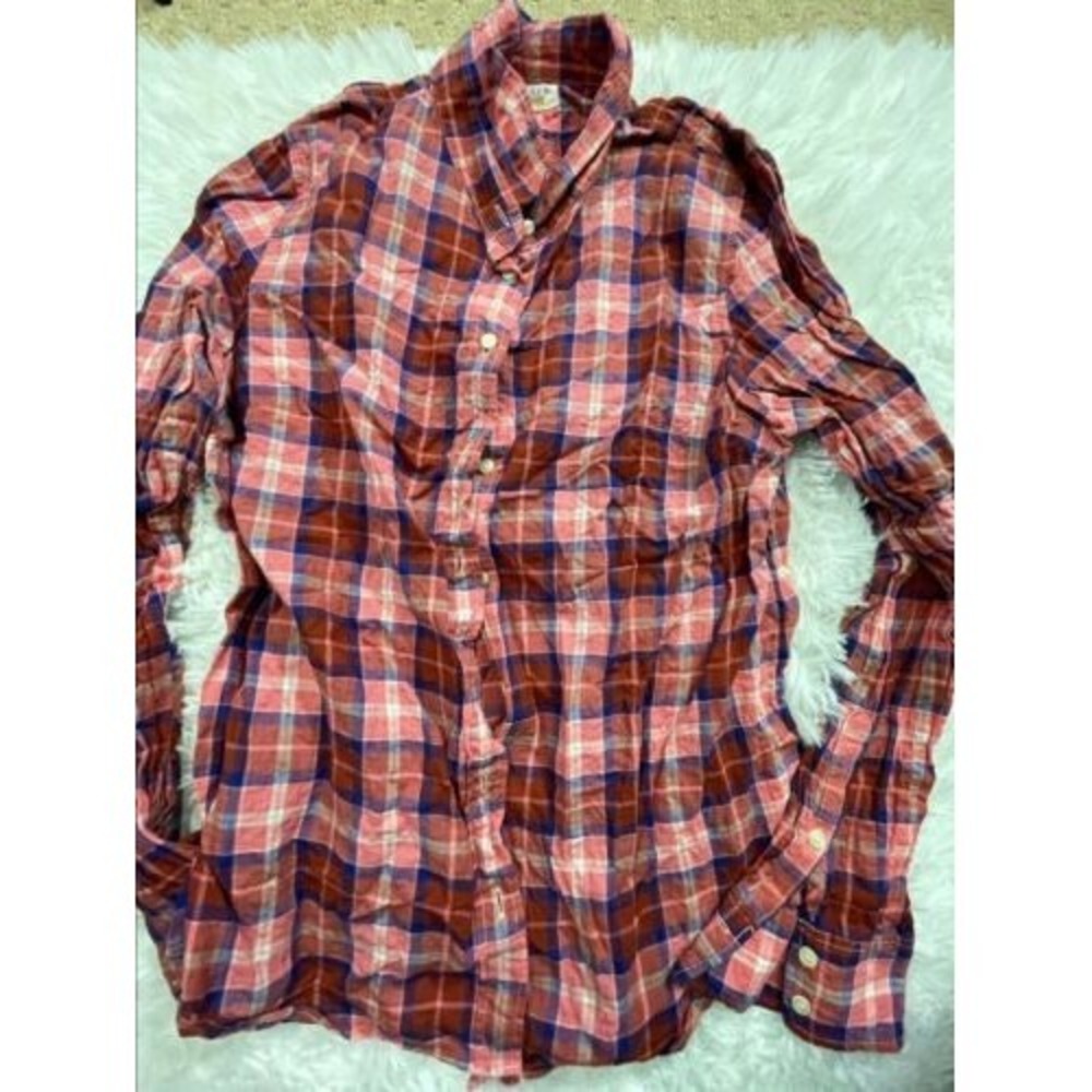 Womens J‎ Crew Red Flannel Button Down Shirt Size Large